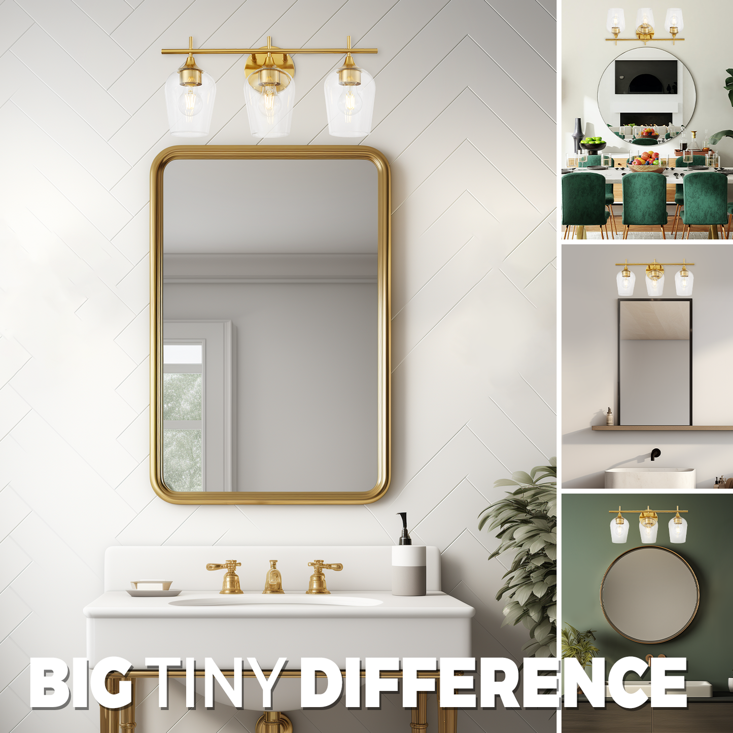 Hamilyeah 3-Light Gold Bathroom Vanity Light Fixture with Champagne Glass Shade