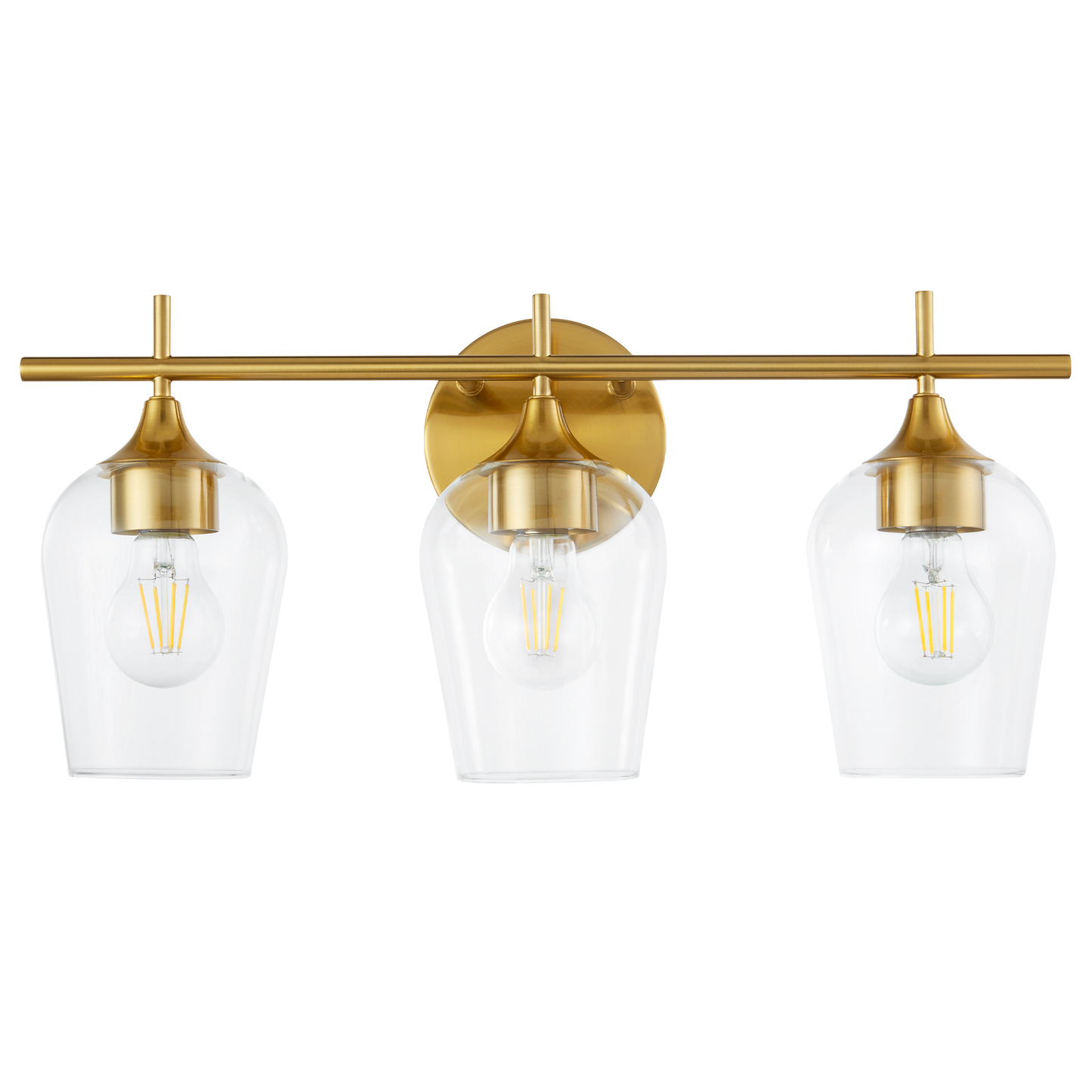 Hamilyeah 3-Light Gold Bathroom Vanity Light Fixture with Champagne Glass Shade