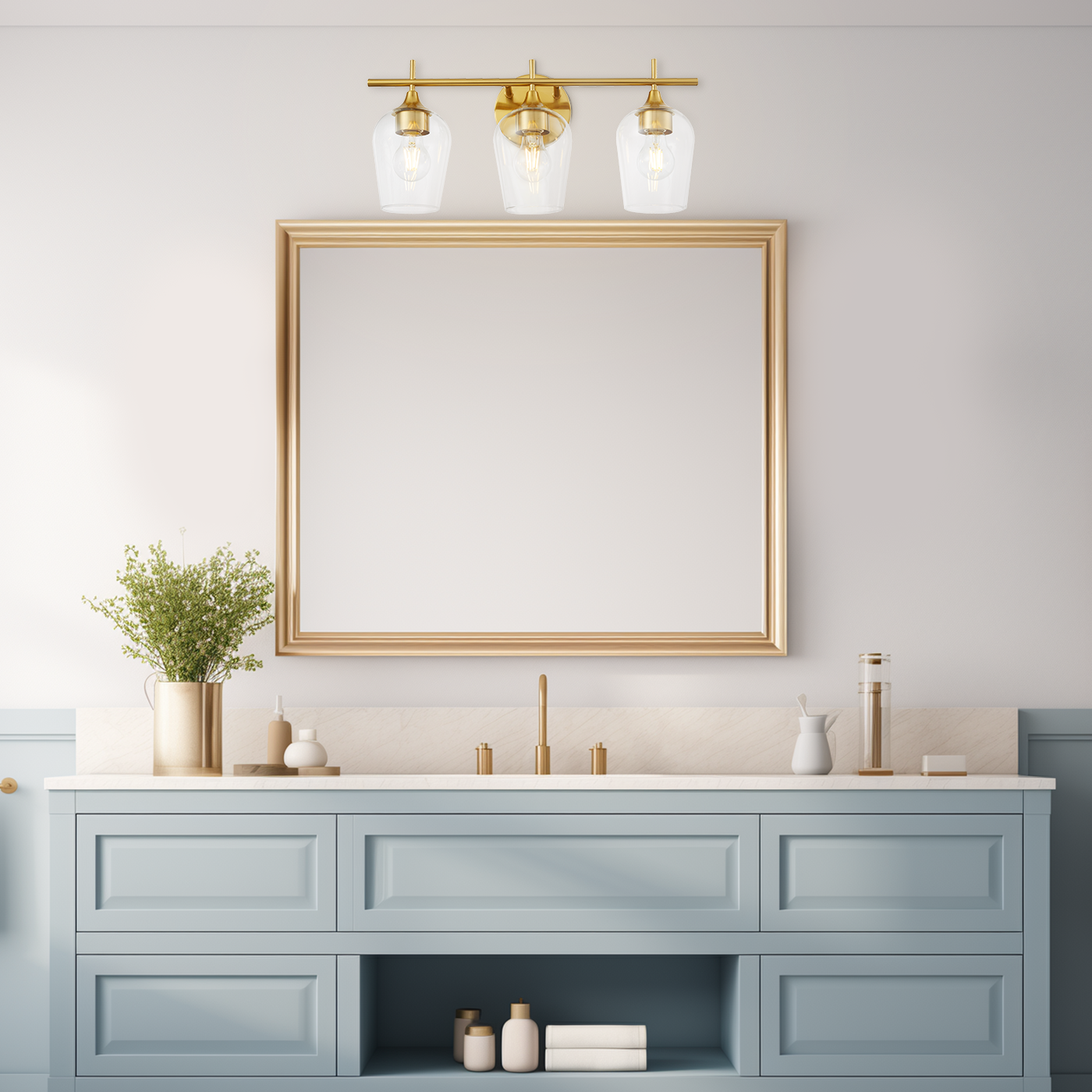 Hamilyeah 3-Light Gold Bathroom Vanity Light Fixture with Champagne Glass Shade