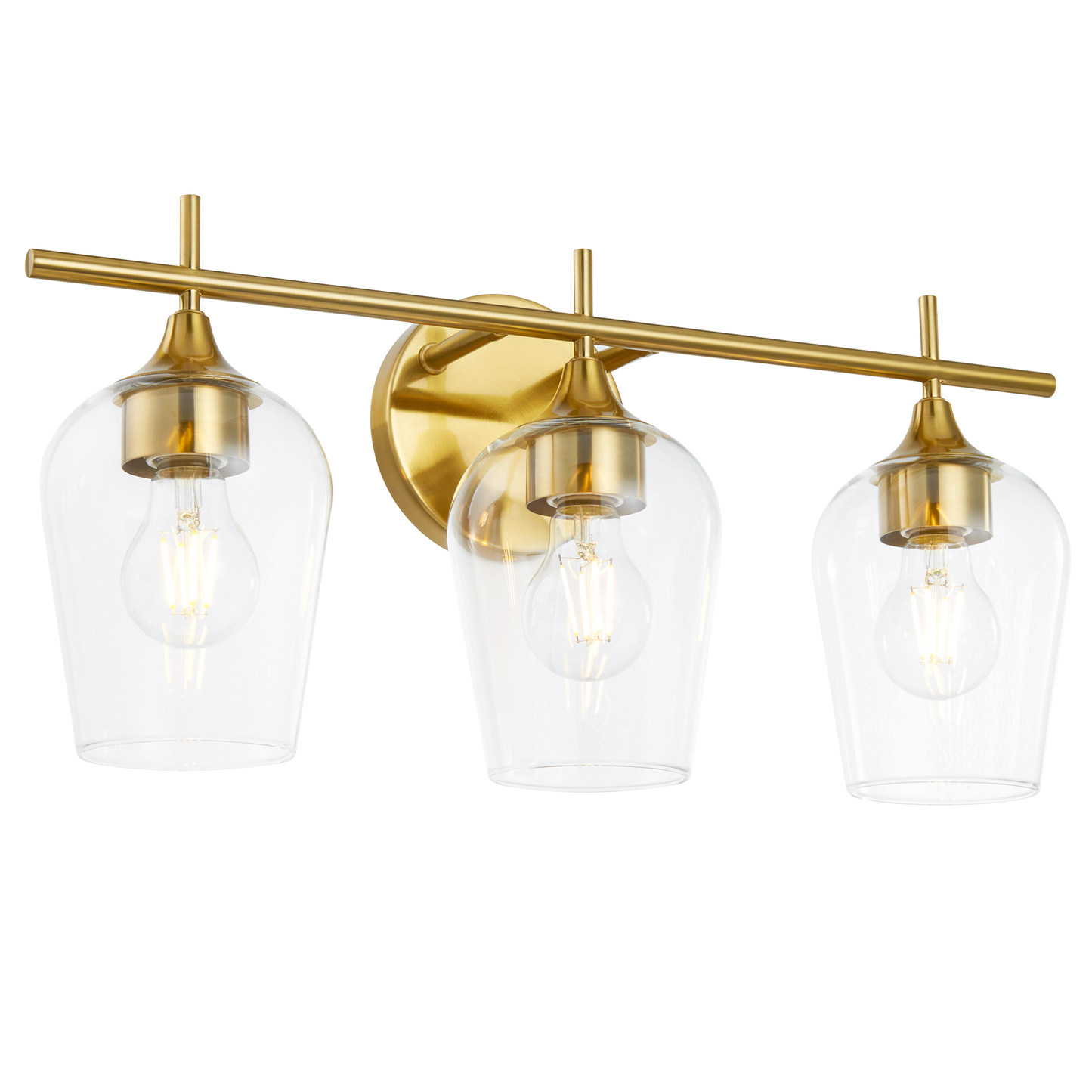 Hamilyeah 3-Light Gold Bathroom Vanity Light Fixture with Champagne Glass Shade