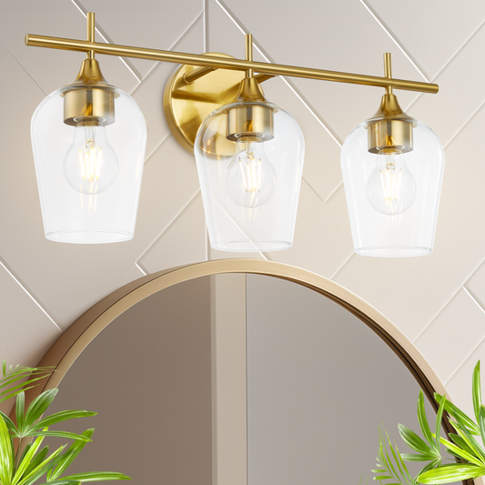 Hamilyeah 3-Light Gold Bathroom Vanity Light Fixture with Champagne Glass Shade