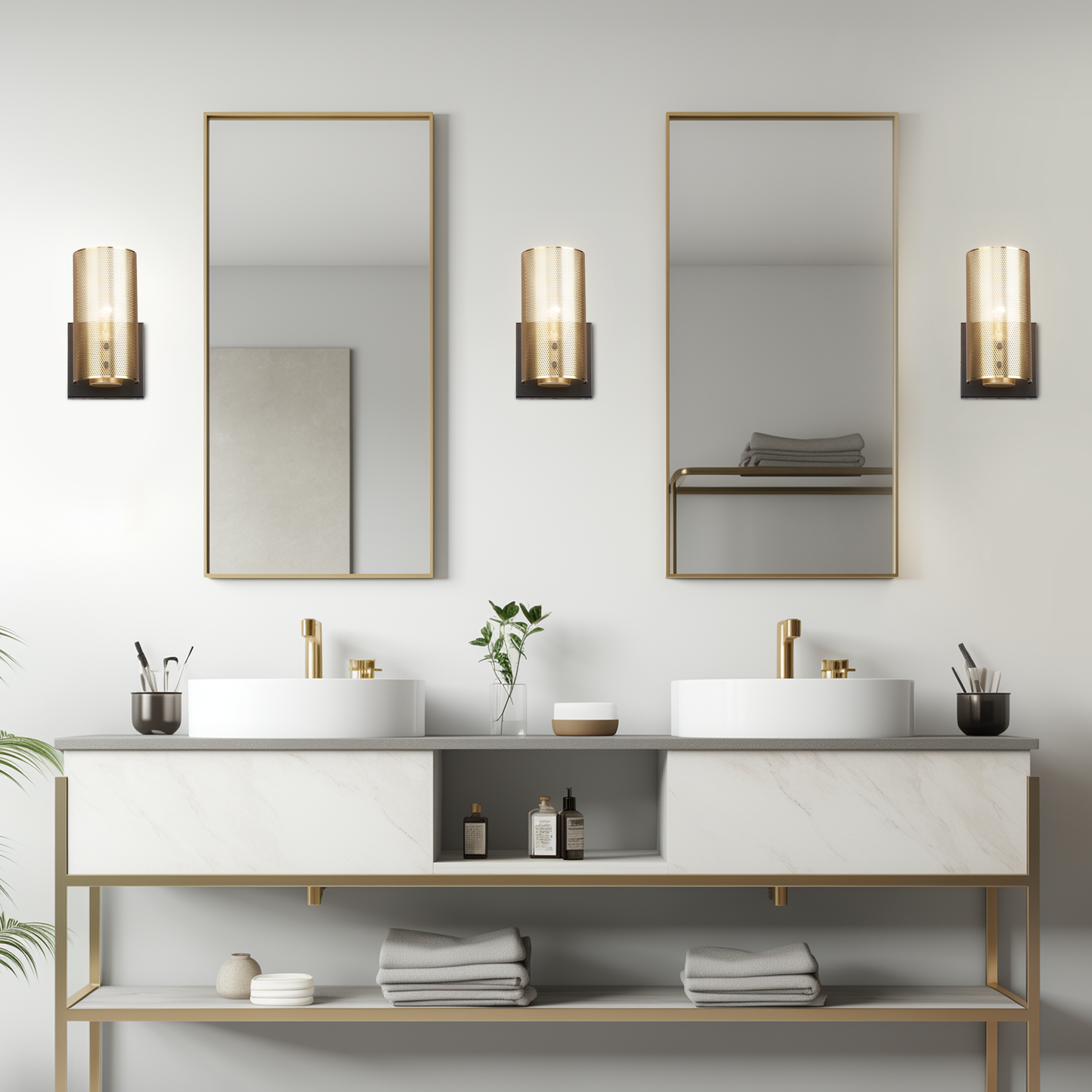Hamilyeah Industrial Vintage Brass Gold Wall Sconces with Grid Mesh Shade Set of 2