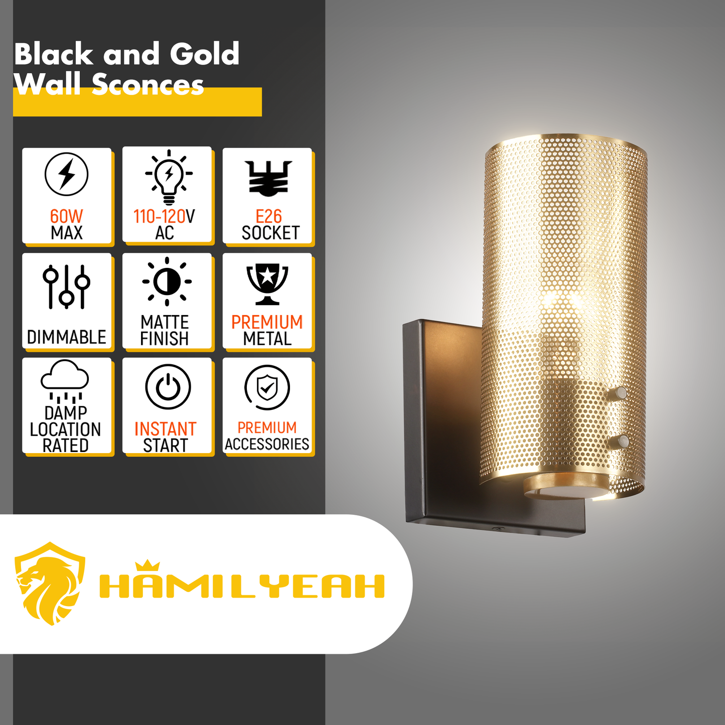 Hamilyeah Industrial Vintage Brass Gold Wall Sconces with Grid Mesh Shade Set of 2