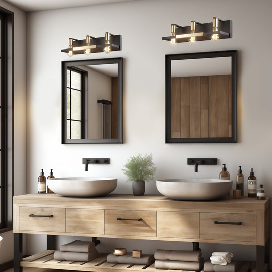 Hamilyeah 3-Light Matte Black and Gold Rustic Vintage Vanity Lights
