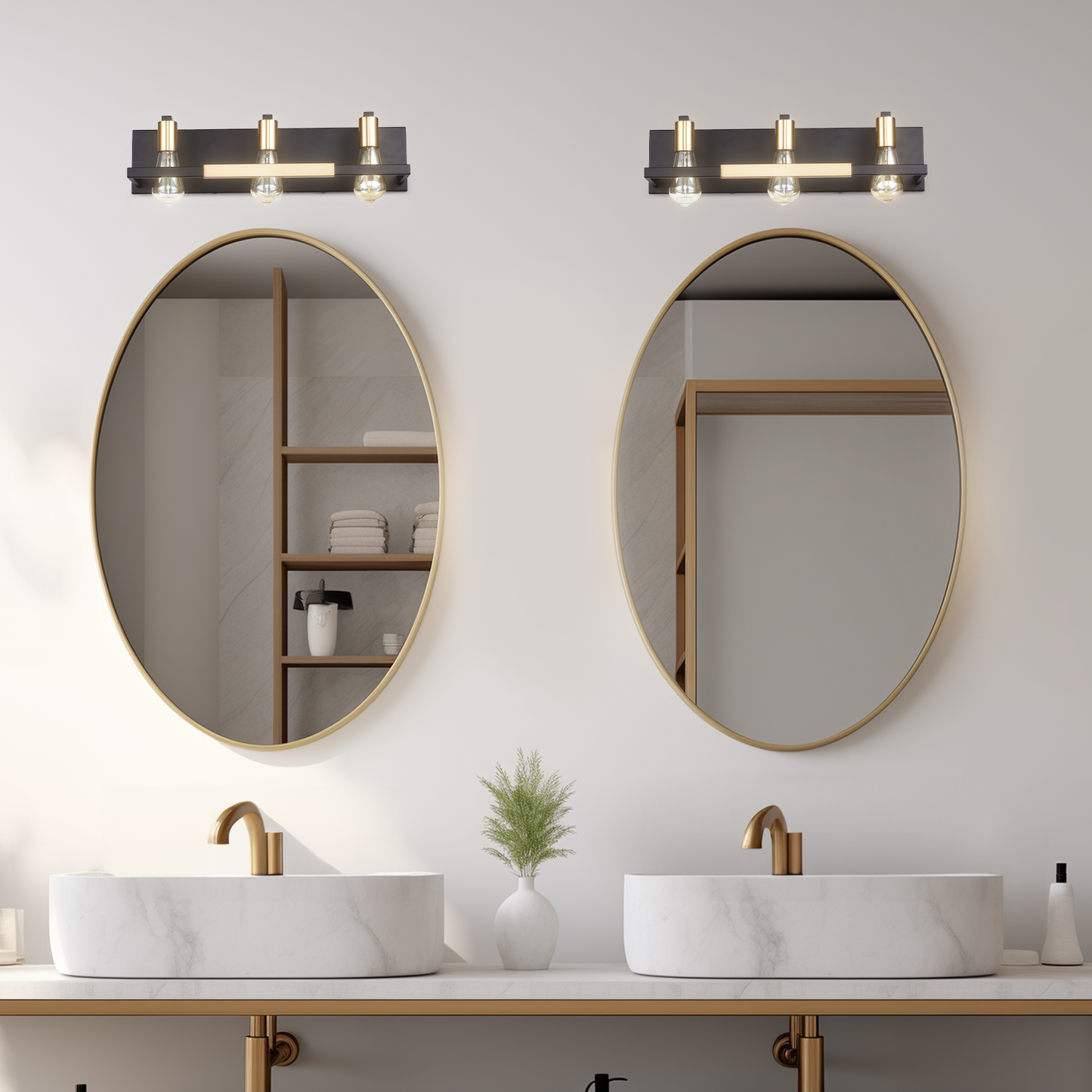 Hamilyeah 3-Light Matte Black and Gold Rustic Vintage Vanity Lights