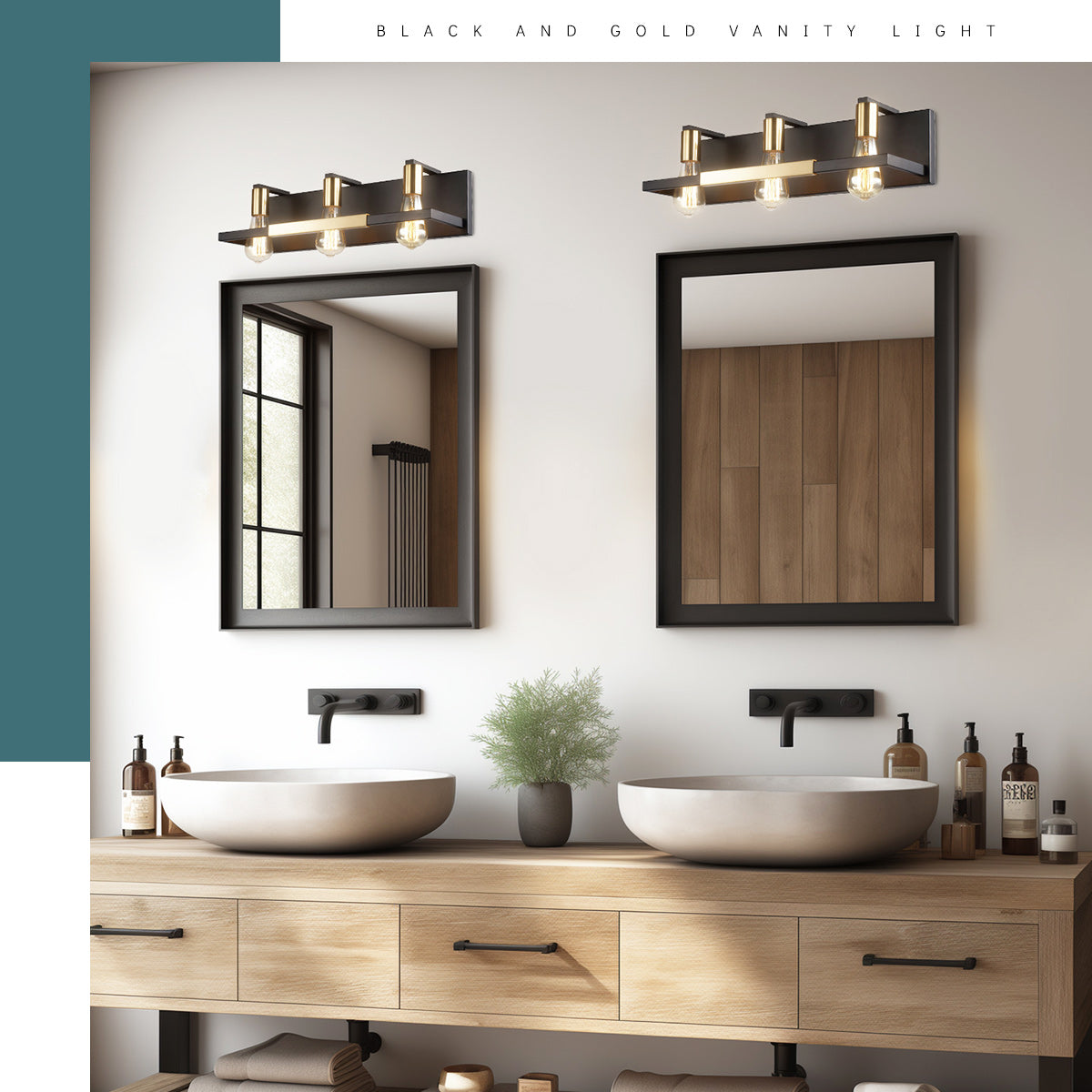 Hamilyeah 3-Light Matte Black and Gold Rustic Vintage Vanity Lights
