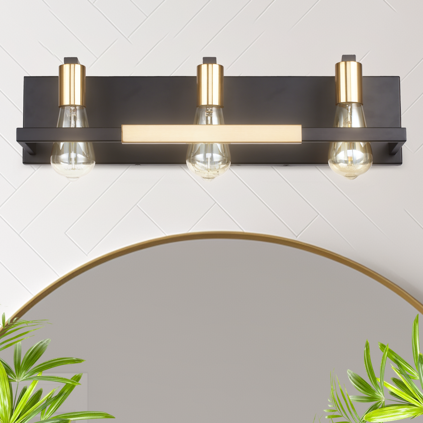 Hamilyeah 3-Light Matte Black and Gold Rustic Vintage Vanity Lights