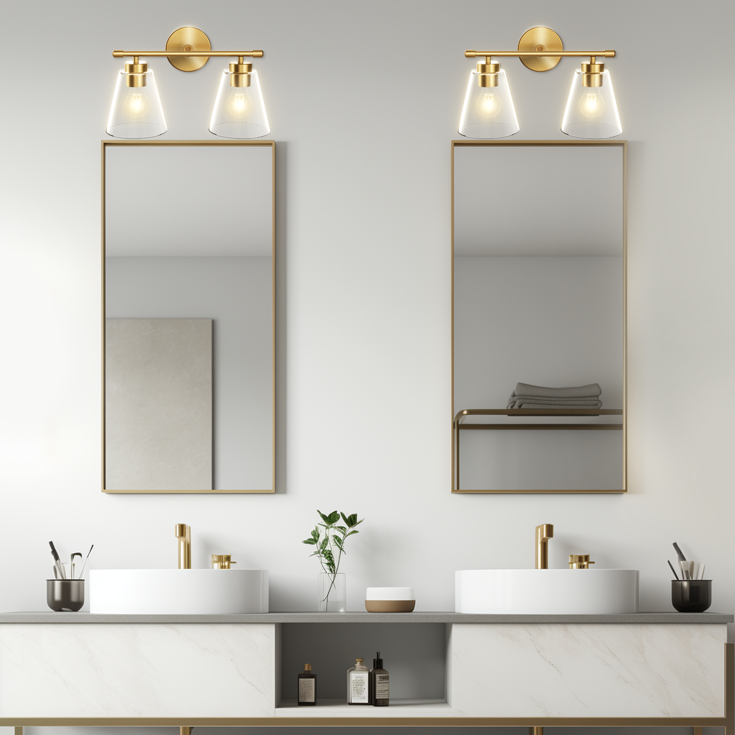 Hamilyeah 2-Light Gold Vanity Light Fixture with Clear Glass Shade