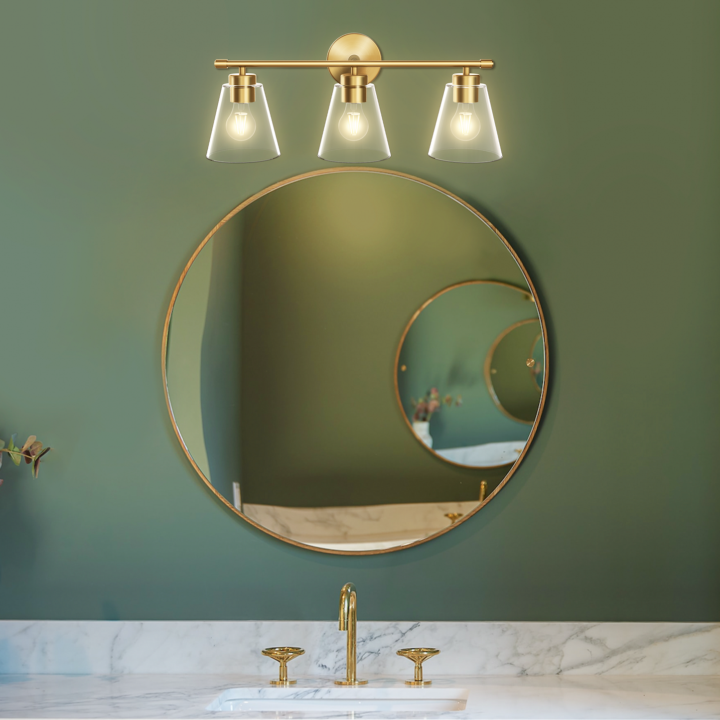 Hamilyeah 3-Light Gold Bathroom Vanity Light Fixture with Clear Glass Shade