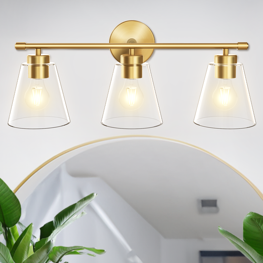 Hamilyeah 3-Light Gold Bathroom Vanity Light Fixture with Clear Glass Shade