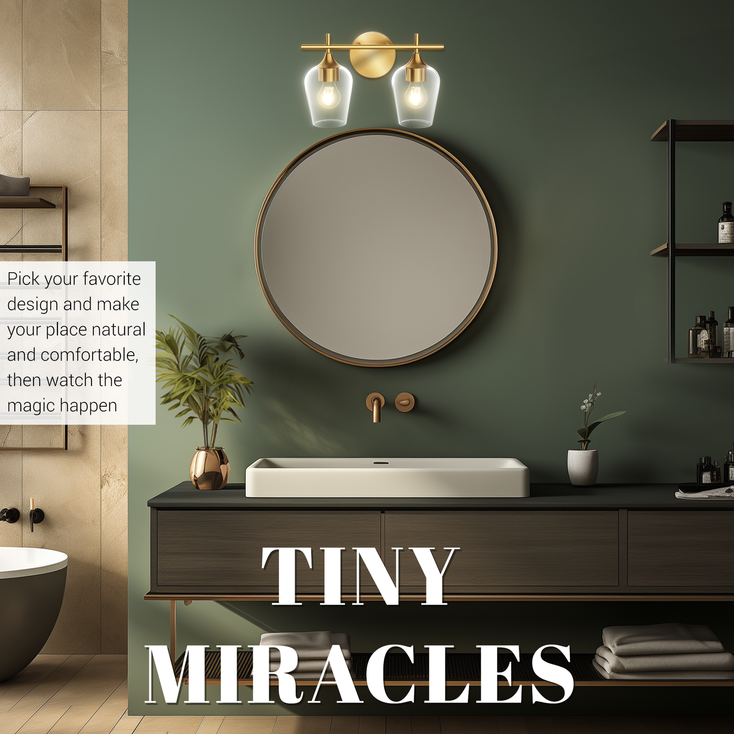 Hamilyeah 2-Light Gold Bathroom Vanity Light Fixture with Champagne Glass Shade