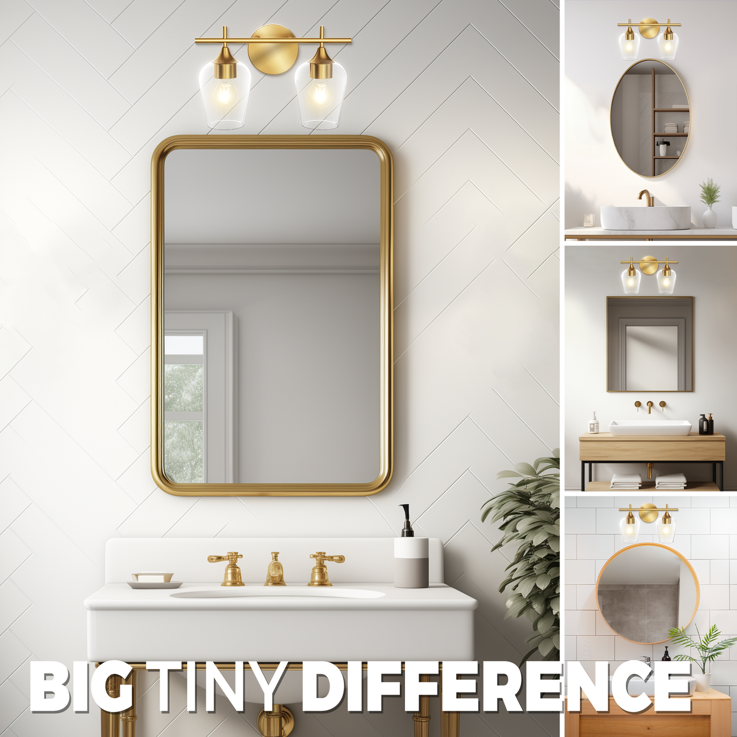 Hamilyeah 2-Light Gold Bathroom Vanity Light Fixture with Champagne Glass Shade