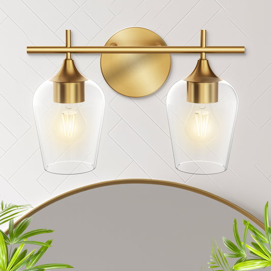 Hamilyeah 2-Light Gold Bathroom Vanity Light Fixture with Champagne Glass Shade