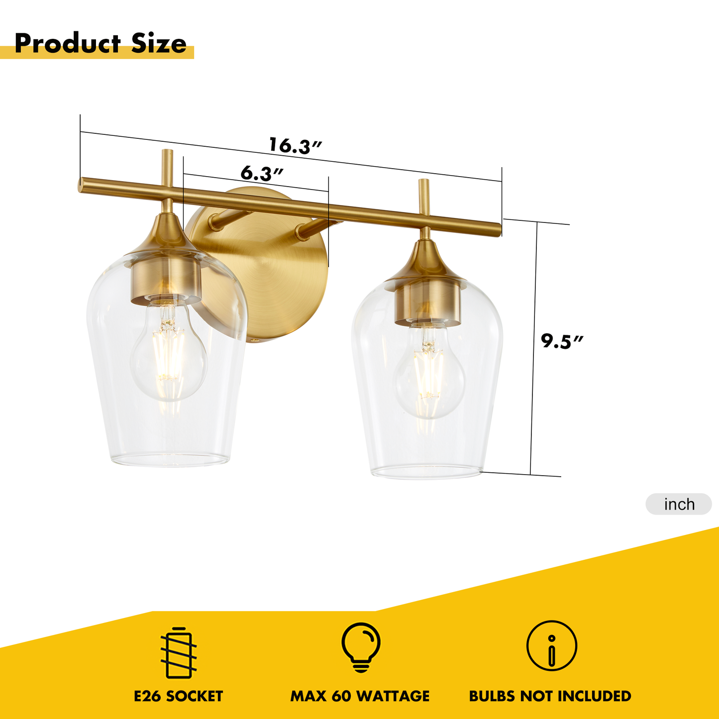 Hamilyeah 2-Light Gold Bathroom Vanity Light Fixture with Champagne Glass Shade