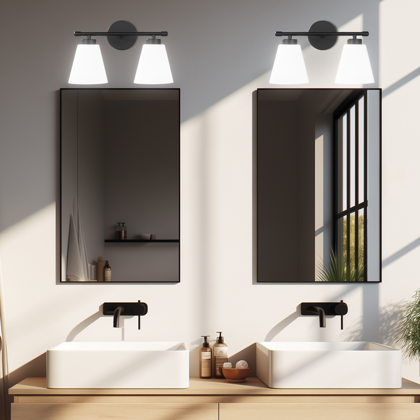 Hamilyeah 2-Light Black Vanity Lights with Frosted Milk Glass Shade