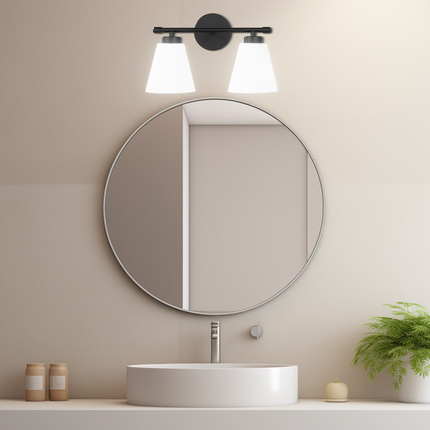 Hamilyeah 2-Light Black Vanity Lights with Frosted Milk Glass Shade