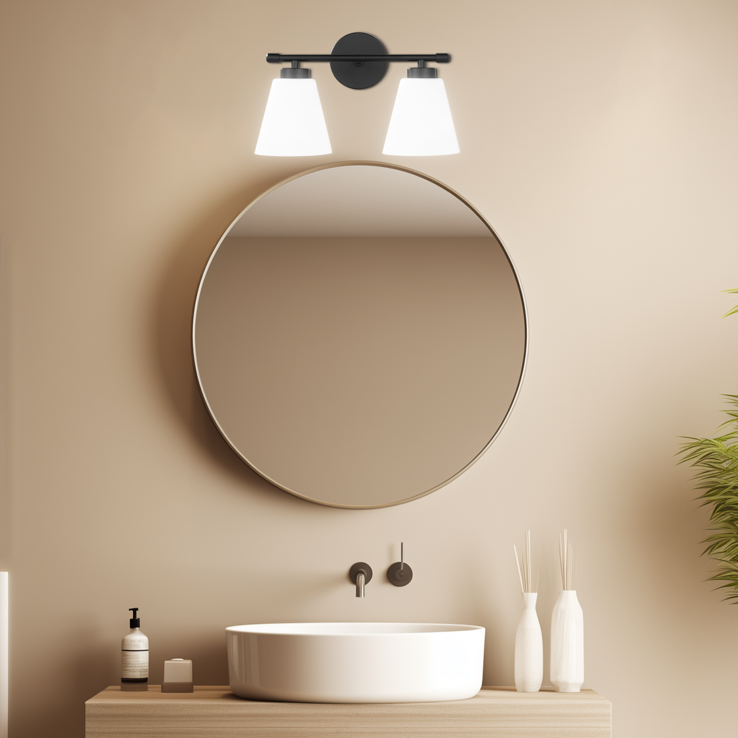 Hamilyeah 2-Light Black Vanity Lights with Frosted Milk Glass Shade