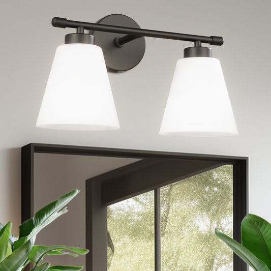 Hamilyeah 2-Light Black Vanity Lights with Frosted Milk Glass Shade