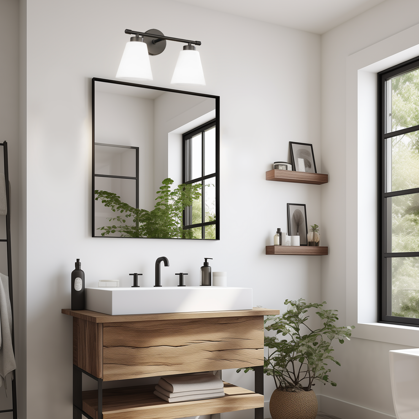 Hamilyeah 2-Light Black Vanity Lights with Frosted Milk Glass Shade