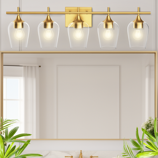 Hamilyeah 5-Light Gold Bathroom Vanity Light Fixture with Champagne Glass Shade