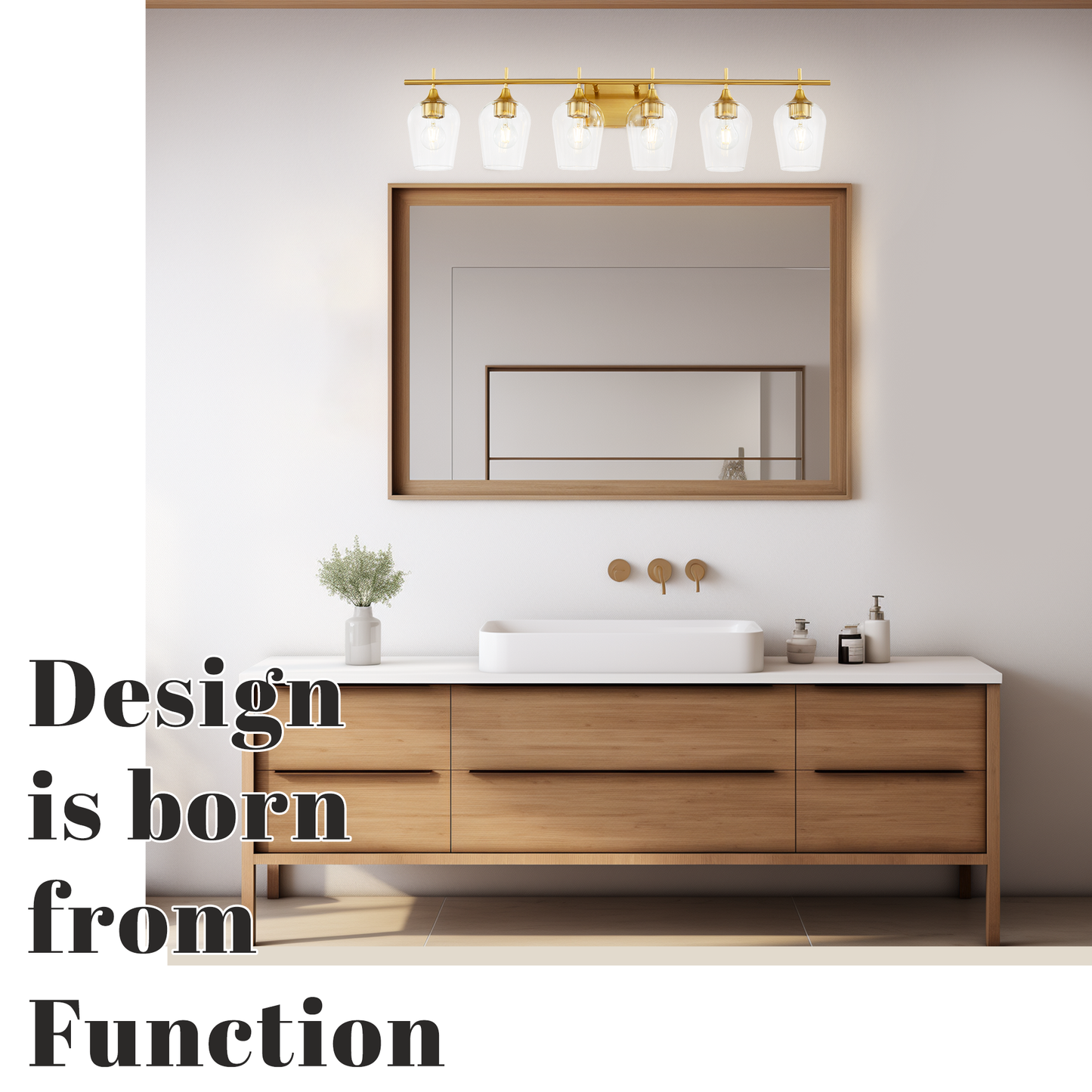 Hamilyeah 6-Light Gold Bathroom Vanity Light Fixture with Champagne Glass Shade