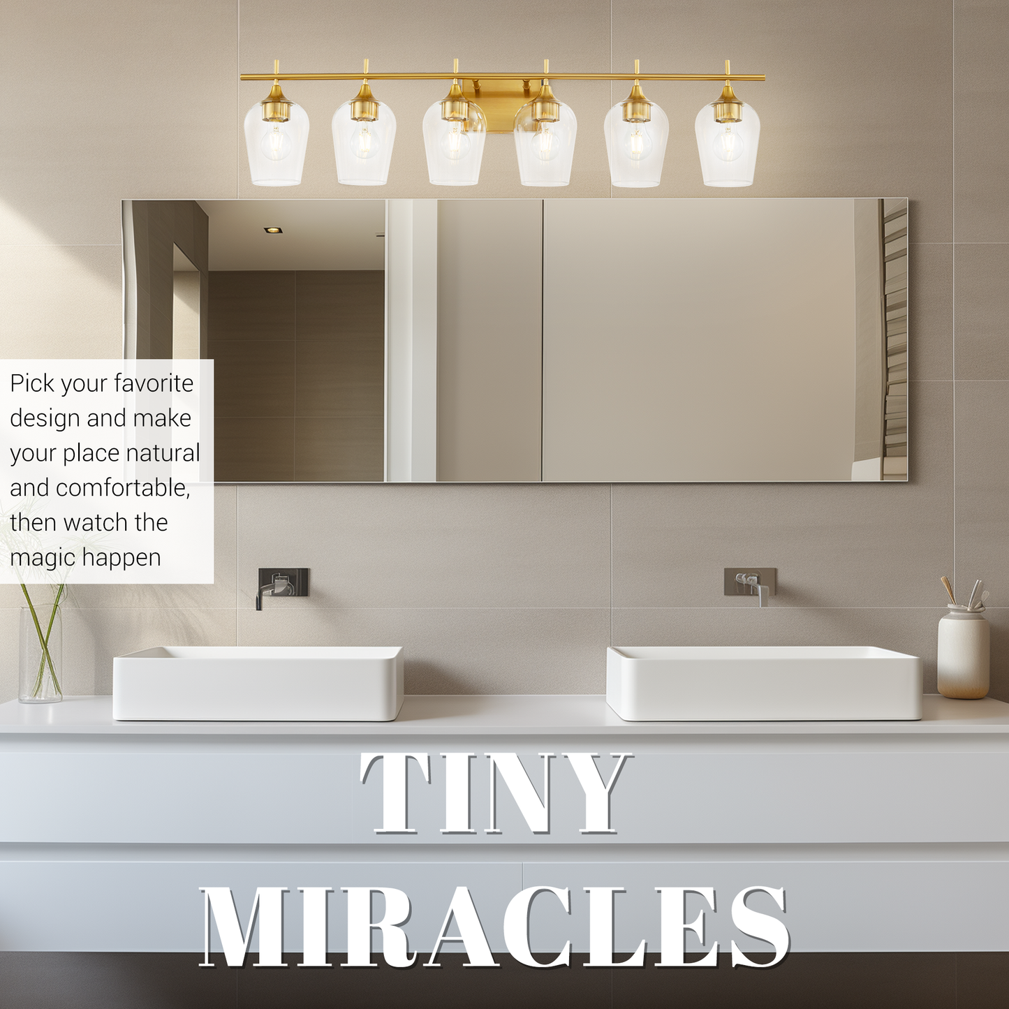 Hamilyeah 6-Light Gold Bathroom Vanity Light Fixture with Champagne Glass Shade