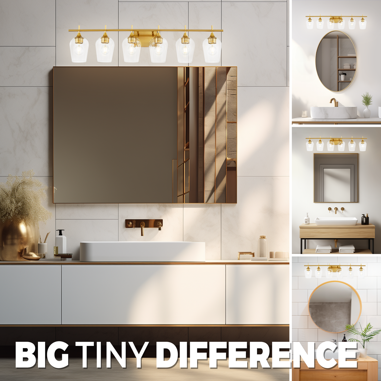 Hamilyeah 6-Light Gold Bathroom Vanity Light Fixture with Champagne Glass Shade