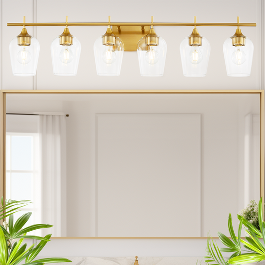 Hamilyeah 6-Light Gold Bathroom Vanity Light Fixture with Champagne Glass Shade