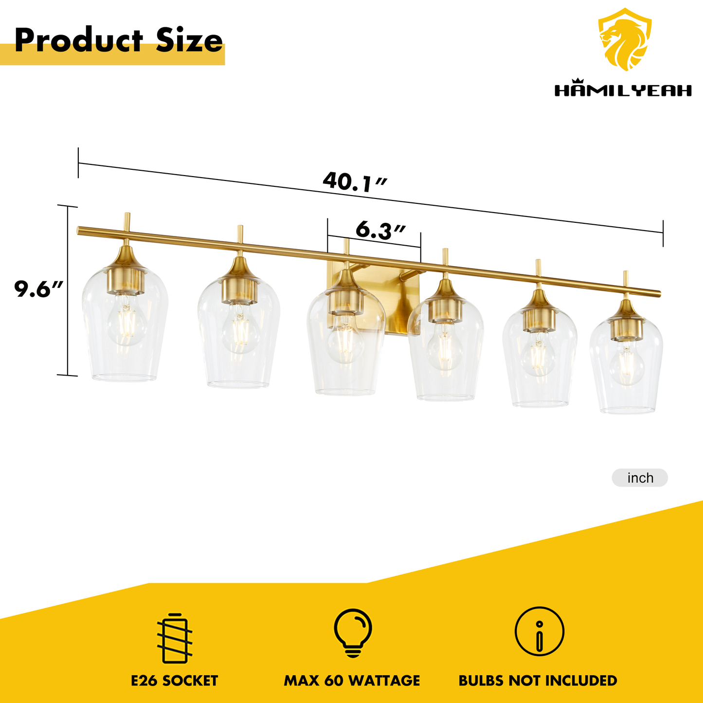 Hamilyeah 6-Light Gold Bathroom Vanity Light Fixture with Champagne Glass Shade