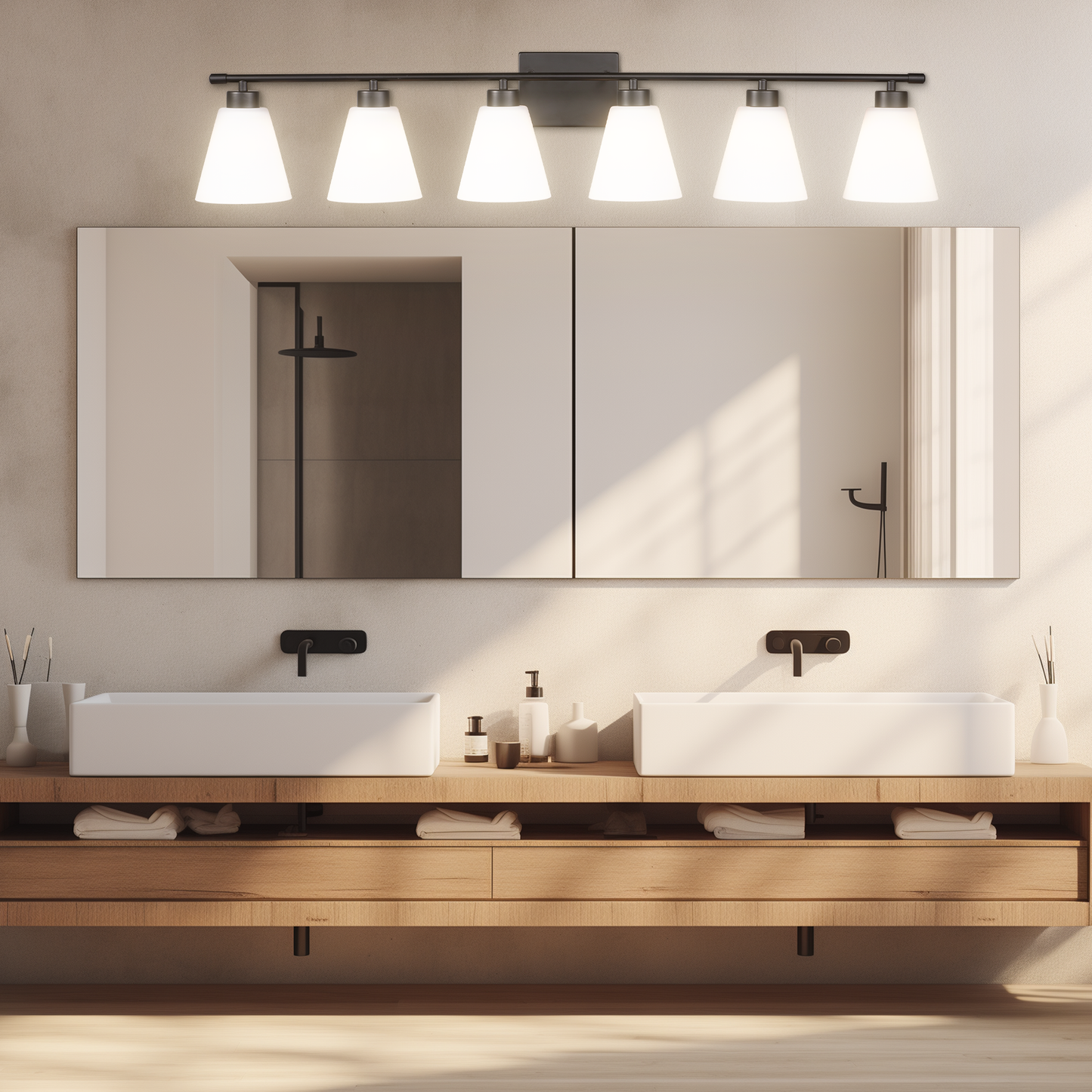 Hamilyeah 6-Light Black Vanity Lights with Frosted Milk Glass Shade