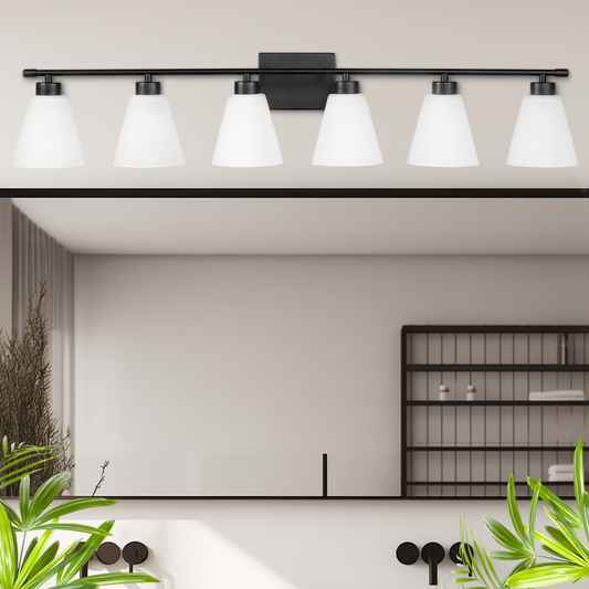 Hamilyeah 6-Light Black Vanity Lights with Frosted Milk Glass Shade