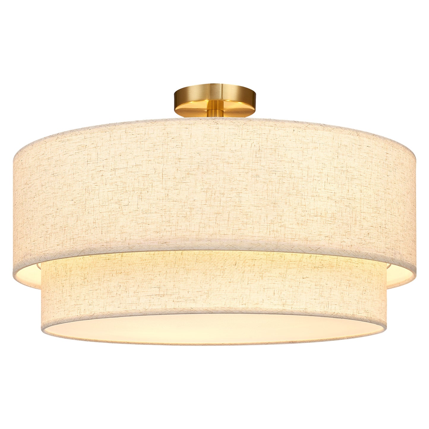 Aeris 24" Semi Flush Mount Ceiling Light, Gold 5-Light Double-Layer Drum Light Fixture with Linen Shade