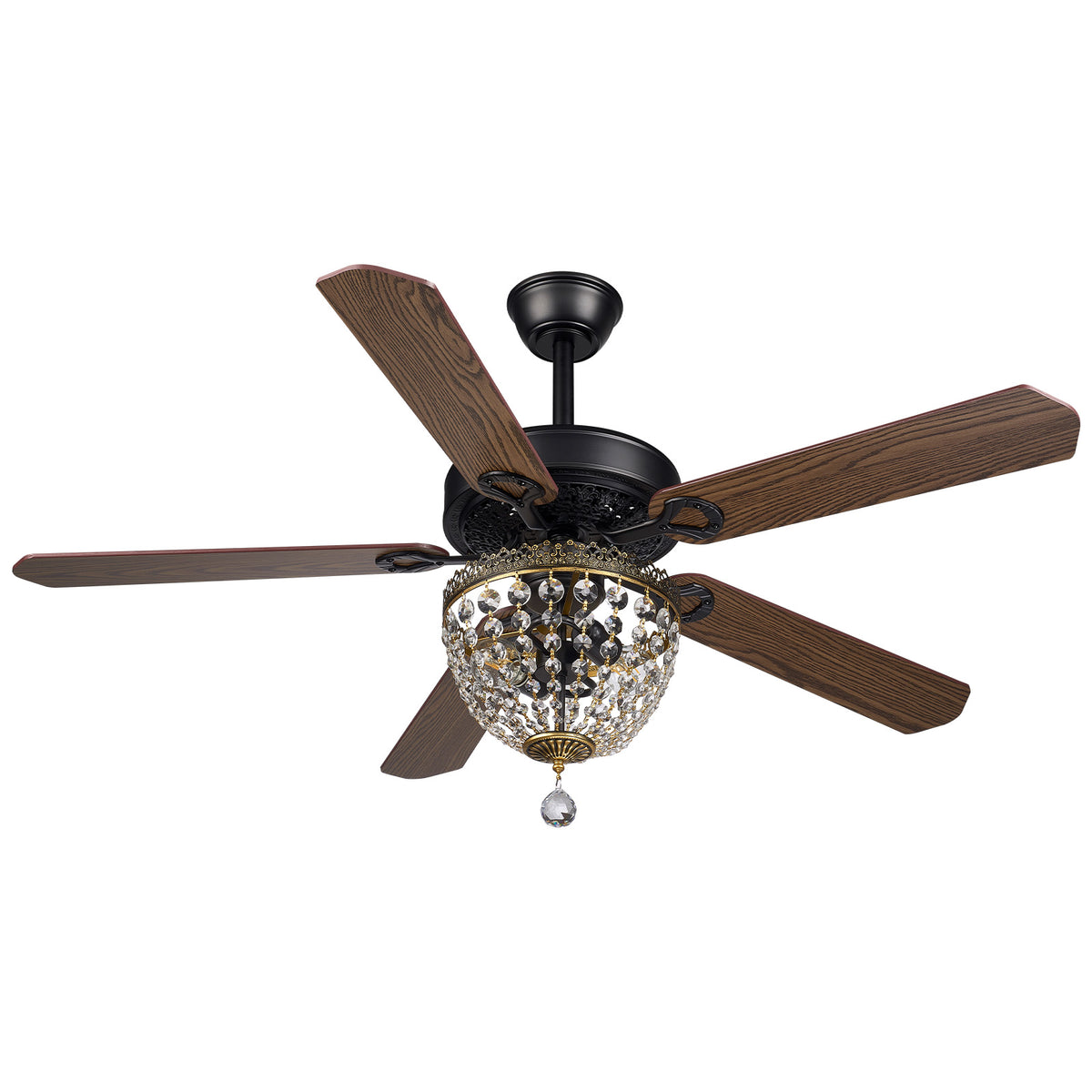 Gildex 52 Inch Vintage Crystal Ceiling Fan with Light, Remote Control
