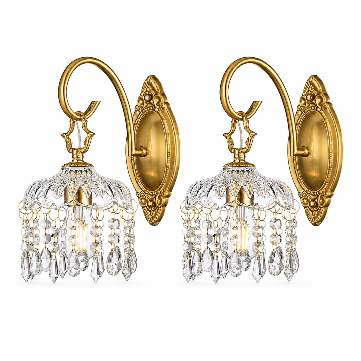Aurelia Vintage Gold Crystal Wall Sconces Set of 2
