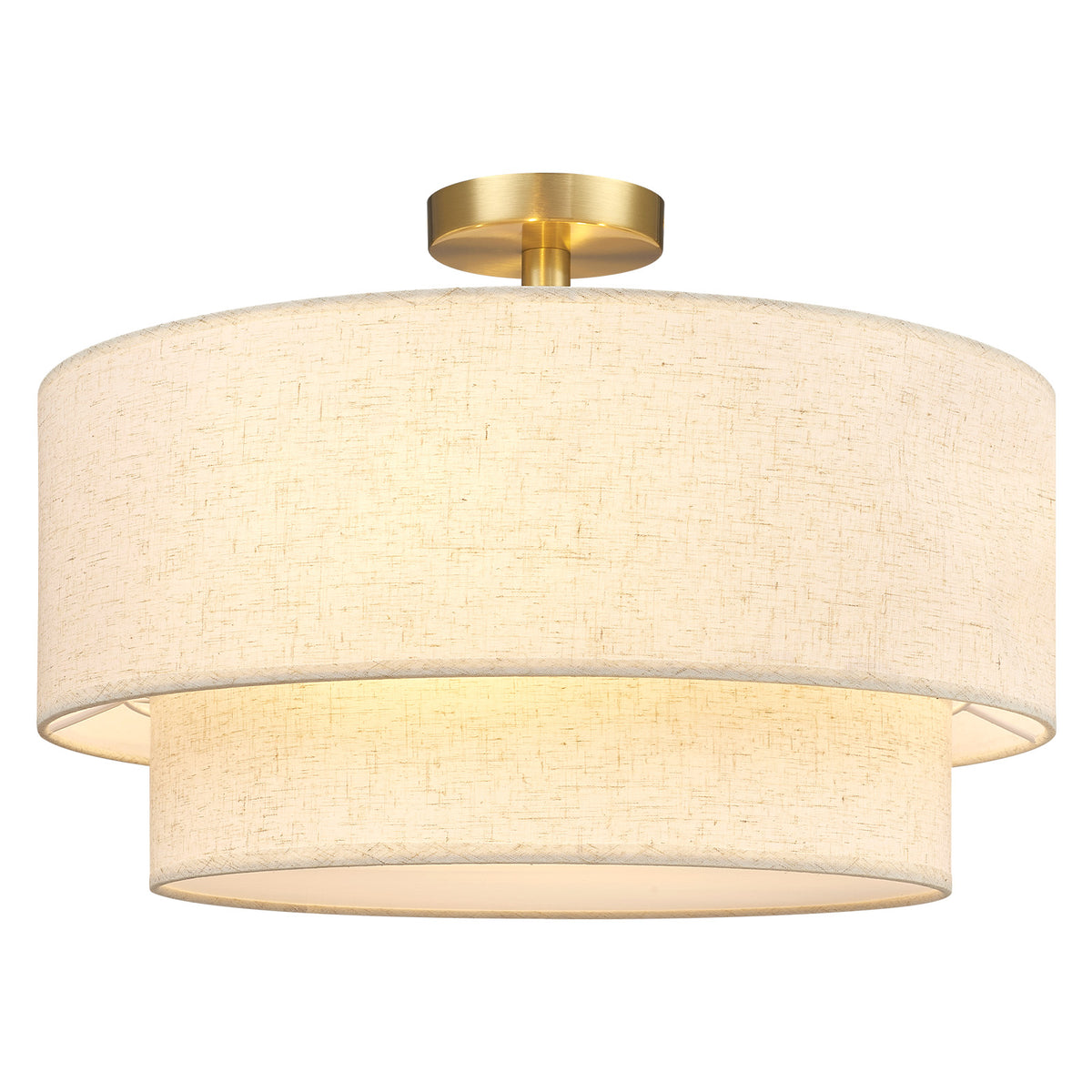 Aeris 20" Semi Flush Mount Ceiling Light, Gold 4-Light Double-Layer Drum Light Fixture with Linen Shade
