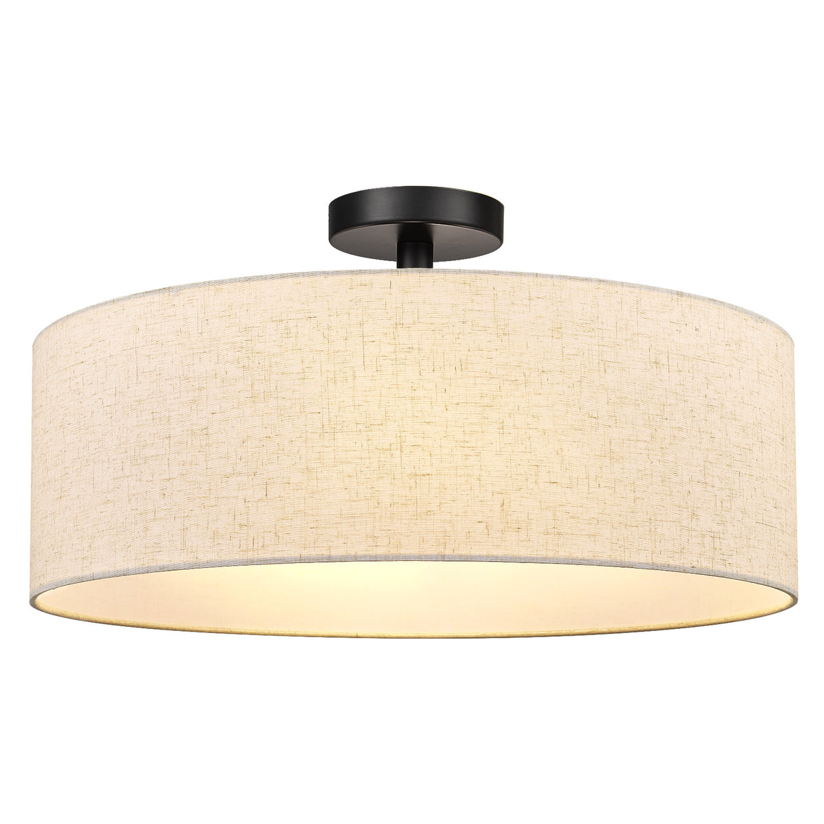 Aeris 20" Semi Flush Mount Ceiling Light, Black 4-Light Drum Light Fixture with Linen Shade