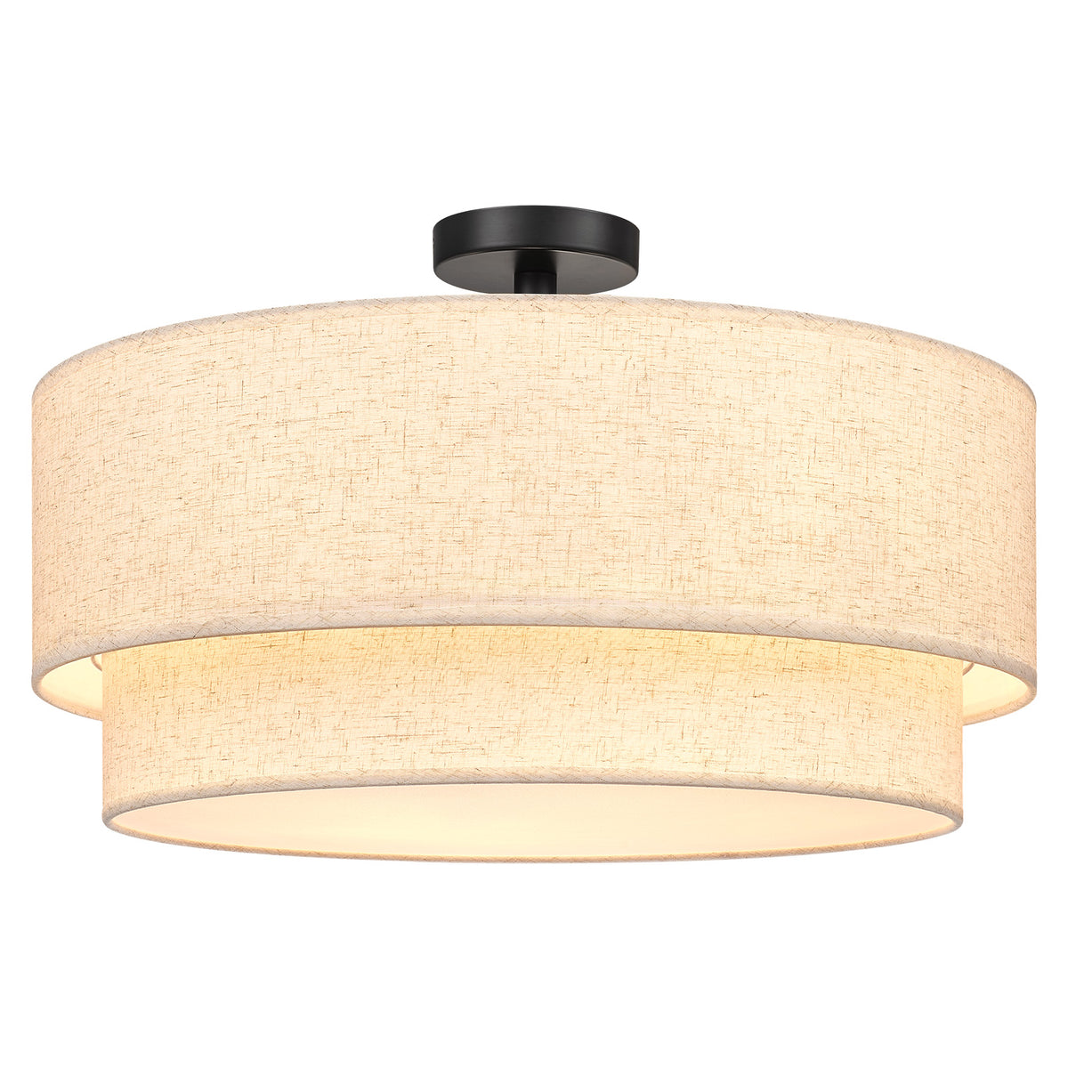 Aeris 24" Semi Flush Mount Ceiling Light, Black 5-Light Double-Layer Drum Light Fixture with Linen Shade