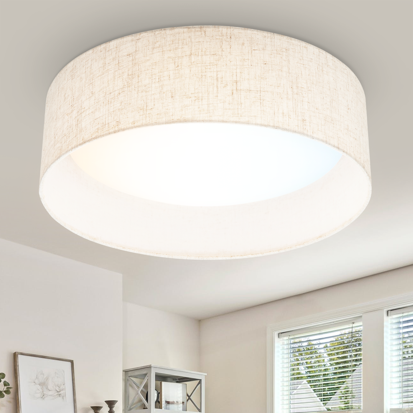Hamilyeah 15" LED Flush Mount Dimmable Ceiling Light Fixture, with Fabric Shade