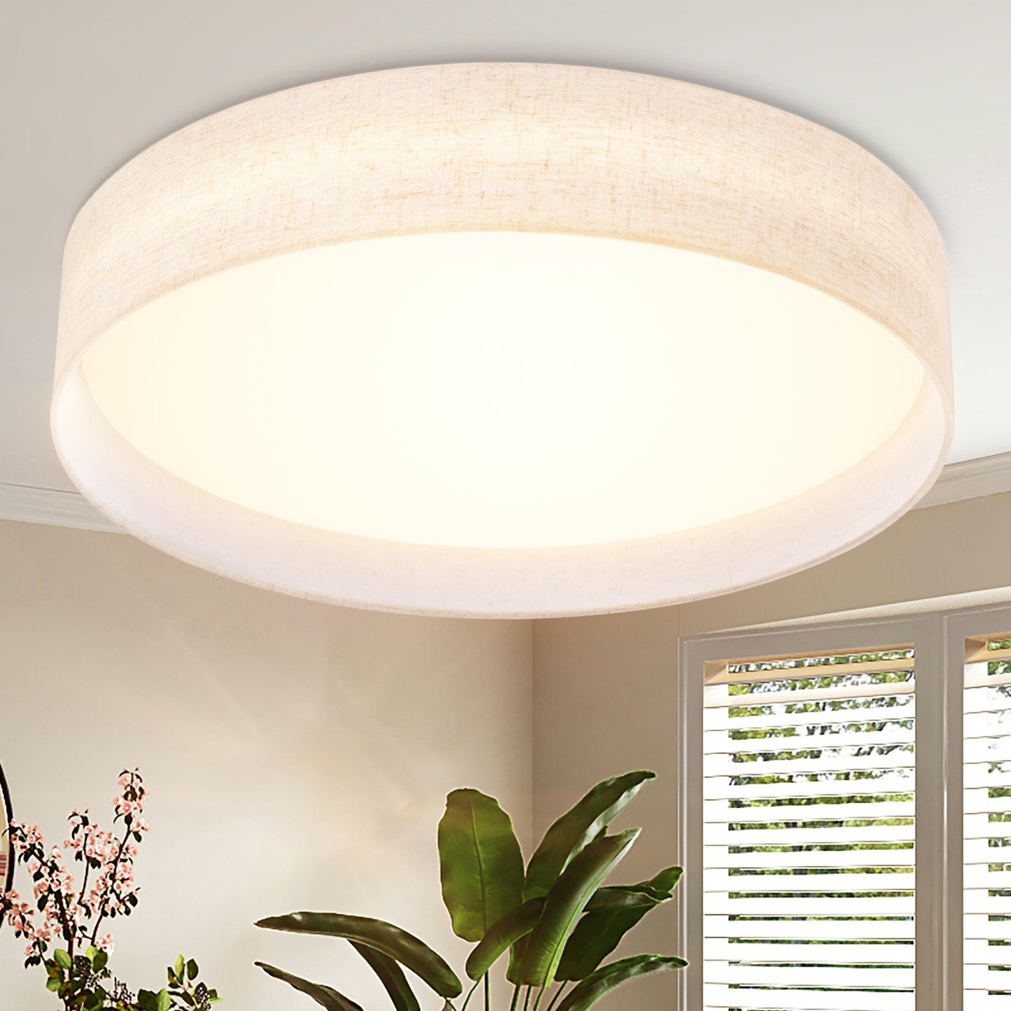 Hamilyeah 20" Flush Mount Ceiling Light Dimmable with Fabric Shade