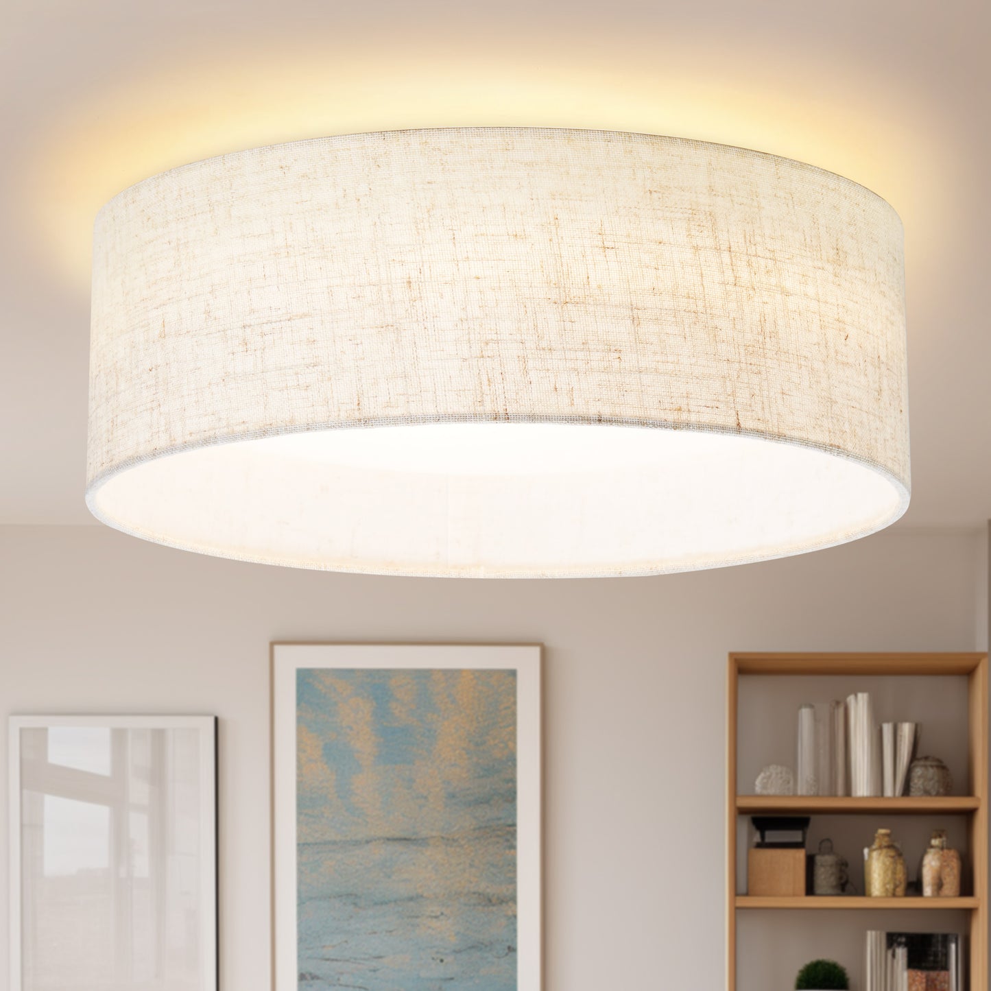 Hamilyeah 12" LED Ceiling Light Flush Mount Dimmable with Fabric Shade