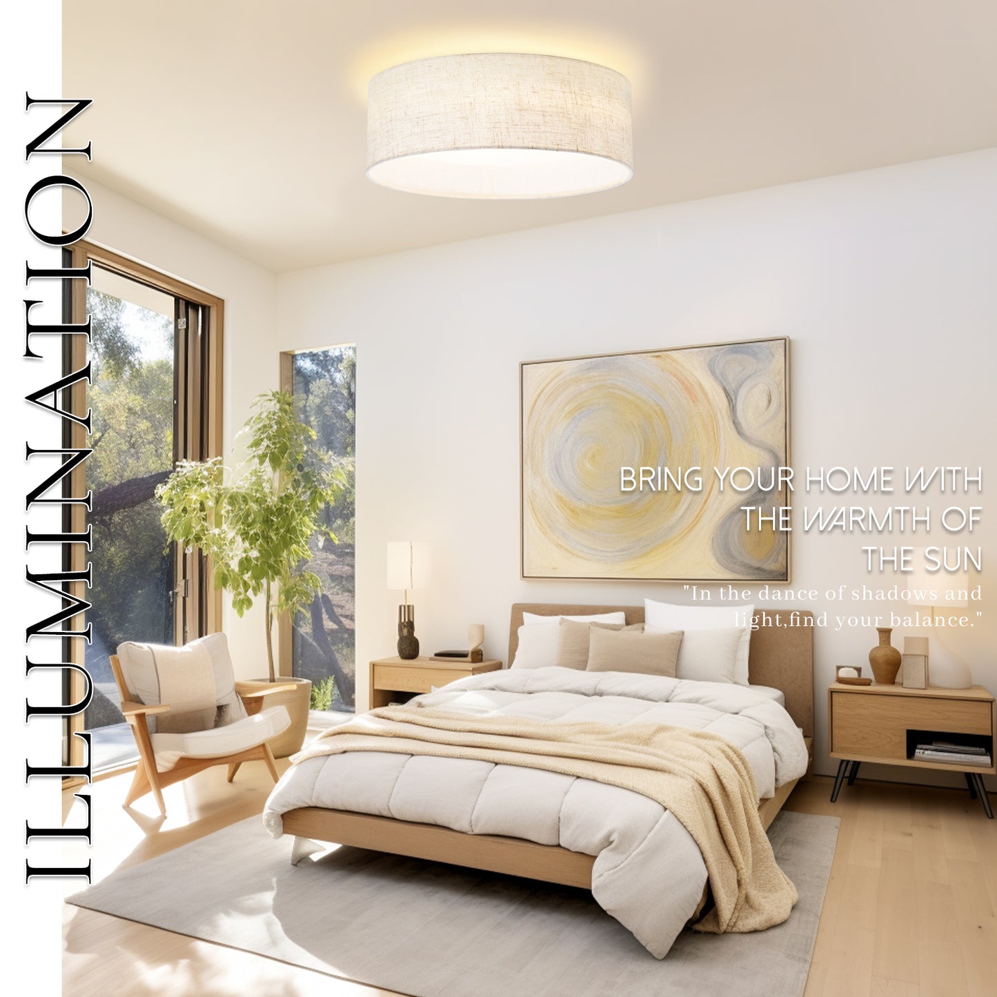 Hamilyeah 12" LED Ceiling Light Flush Mount Dimmable with Fabric Shade
