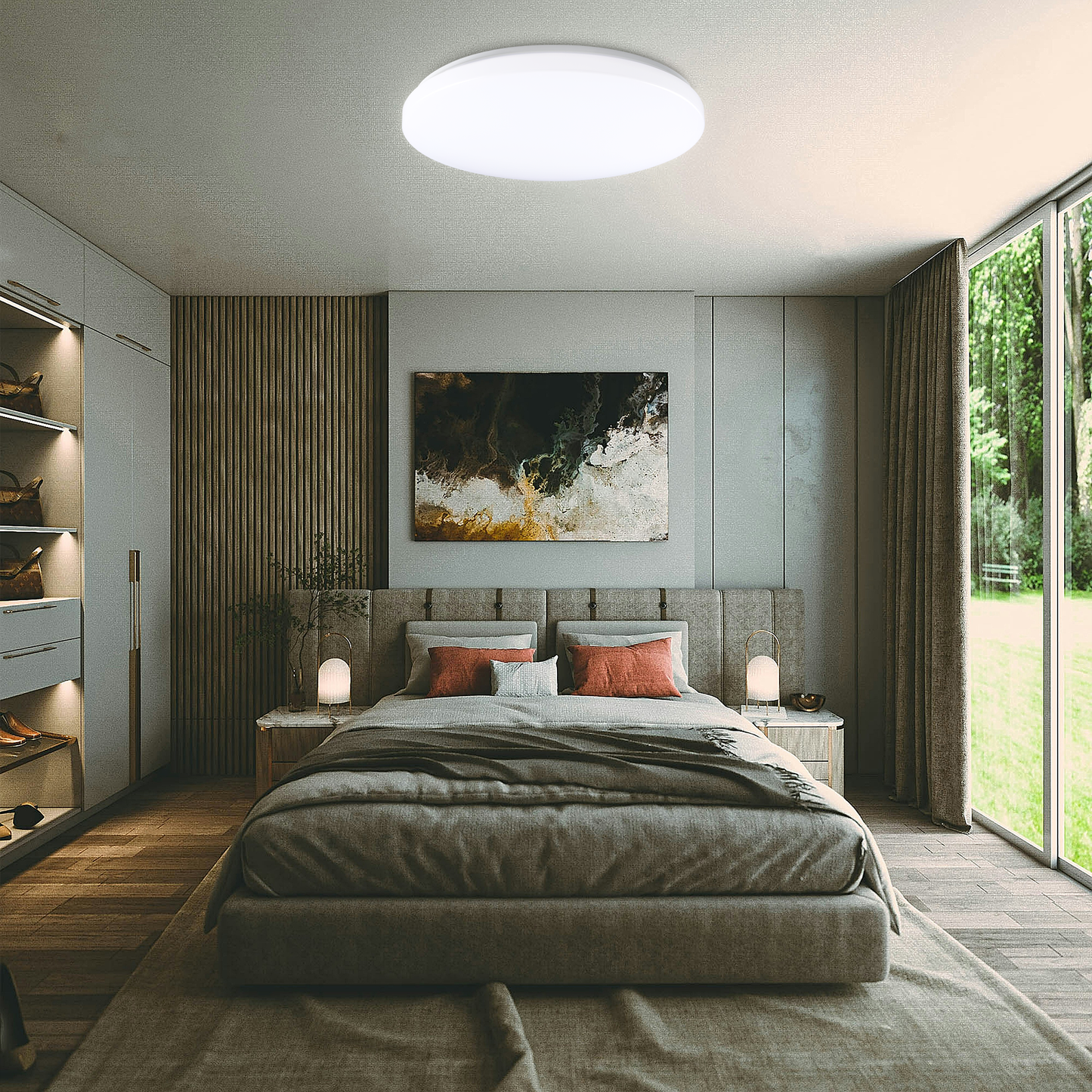 Hamilyeah 20" 48W Dimmable LED Flush Mount Ceiling Light, 5CCT for Living room