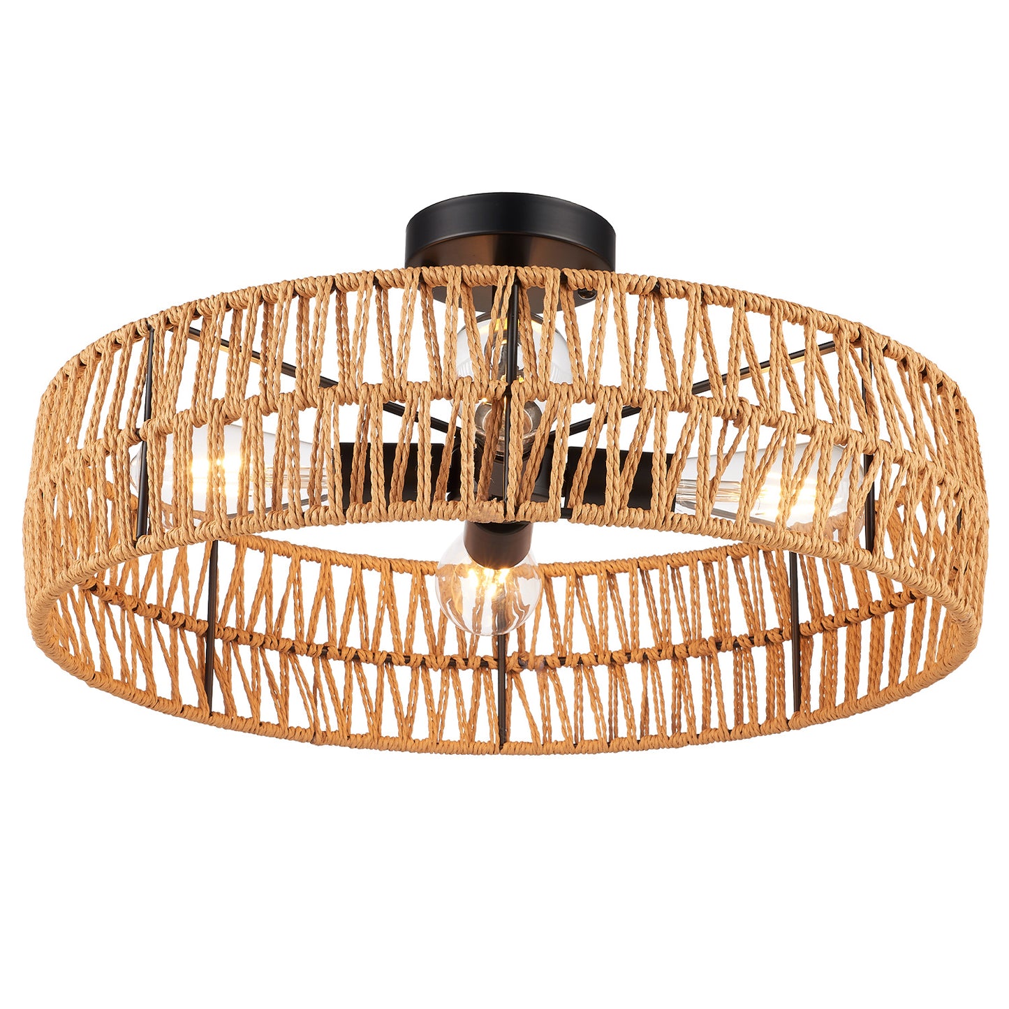 Hamilyeah 20" Semi Flush Mount Ceiling Light, Boho Rattan 4-Light Fixture, Farmhouse Ceiling Light