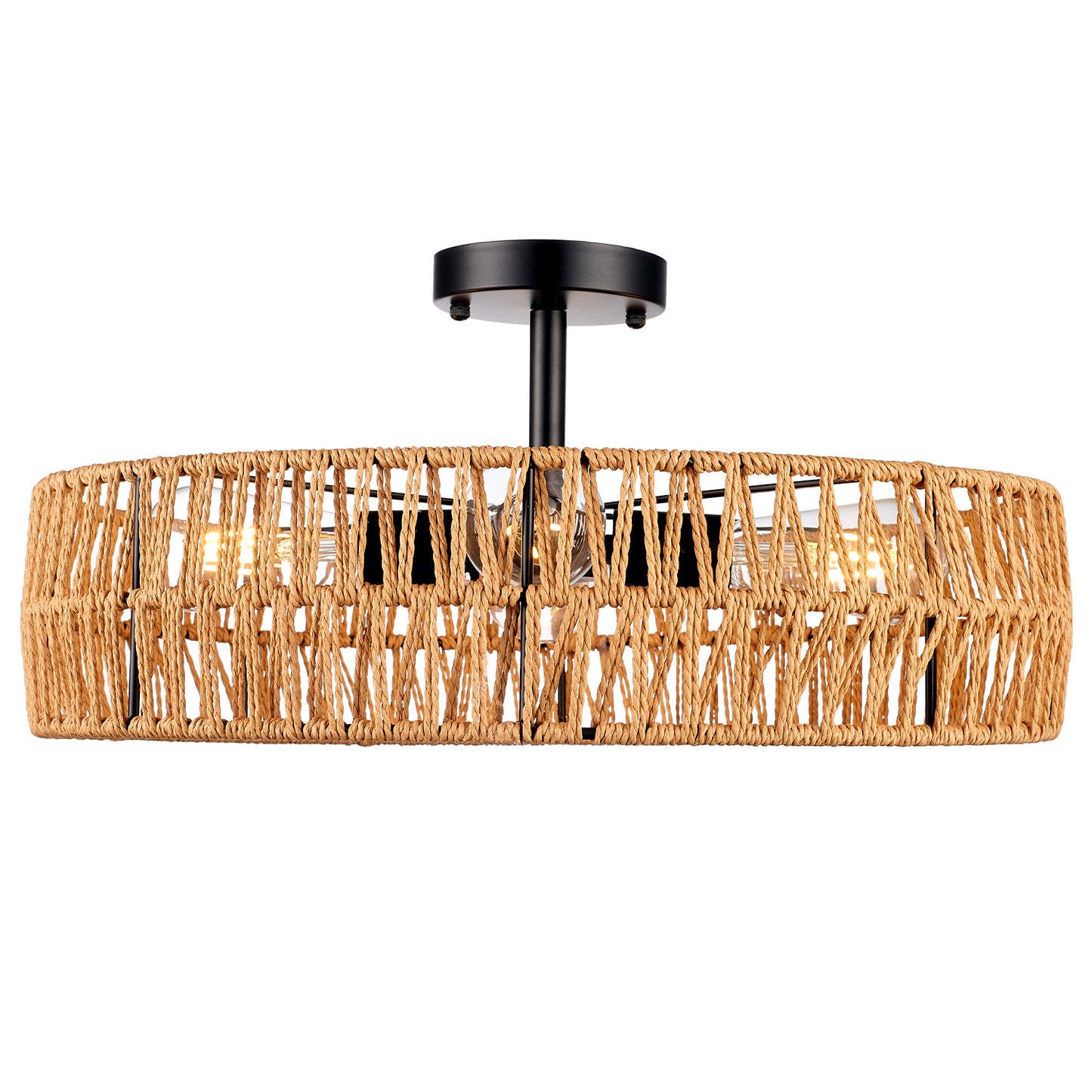 Hamilyeah 20" Semi Flush Mount Ceiling Light, Boho Rattan 4-Light Fixture, Farmhouse Ceiling Light