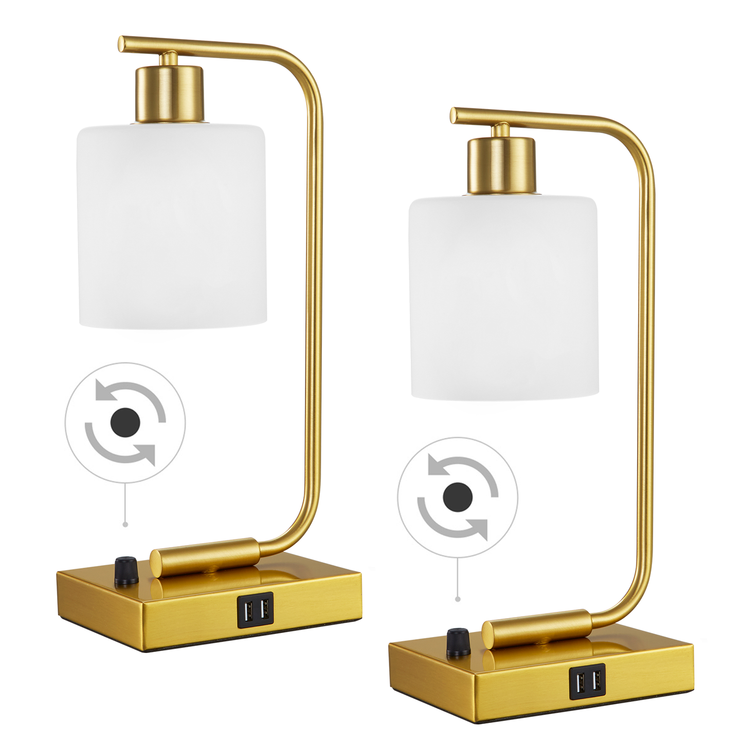Hamilyeah Gold Table Lamps for Bedroom Set of 2, Stepless Dimmable Desk Lamps for Home Office, Industrial Bedside Lamp with USB Charging Port