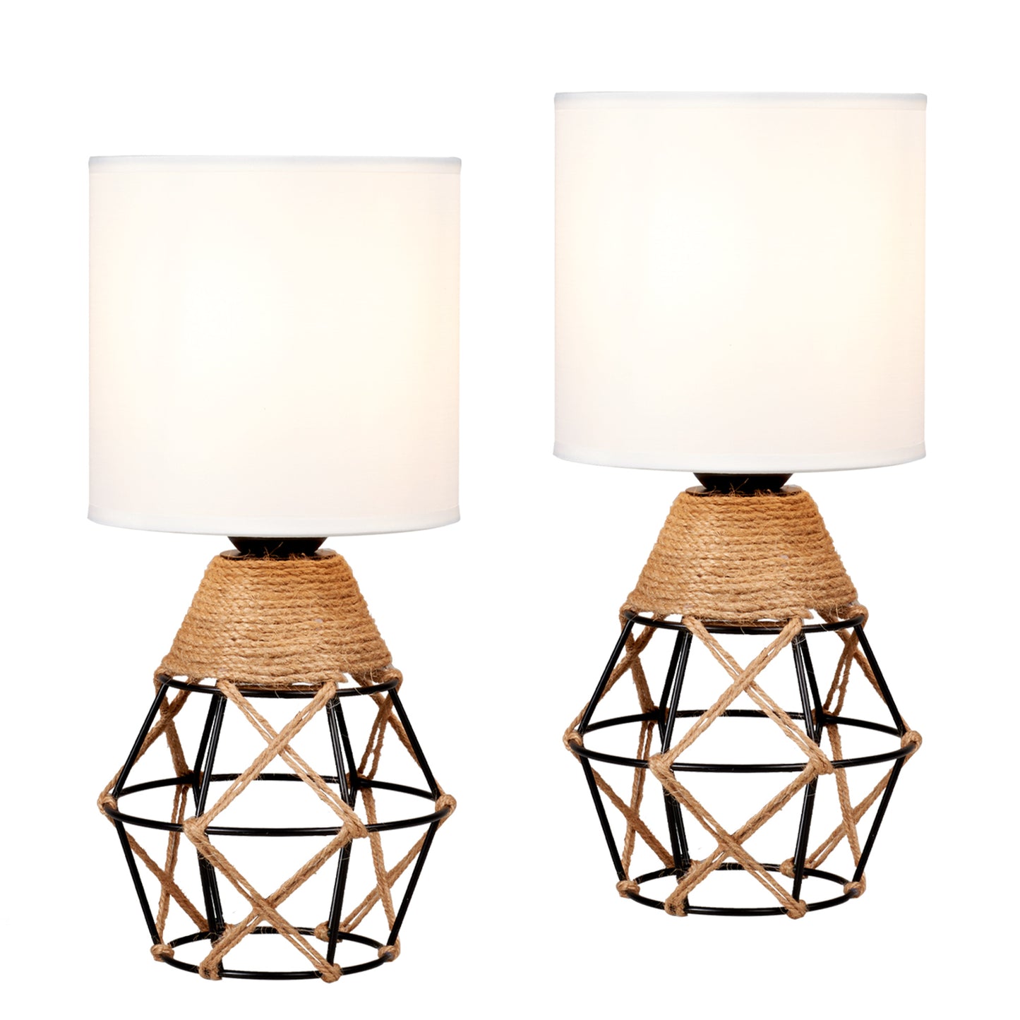 Hamilyeah Table Lamps Set of 2, Woven Lamps Farmhouse Bedside Lamps with White Fabric Shade
