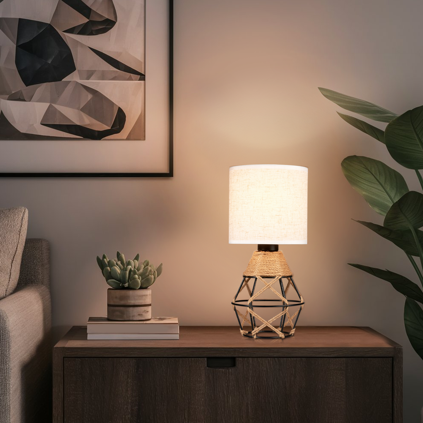 Hamilyeah Woven Table Lamps Set of 2, Farmhouse Lamps for Nightstand with On/Off Switch, Bedside Lamps with Fabric Shade, Modern Simple Lamps