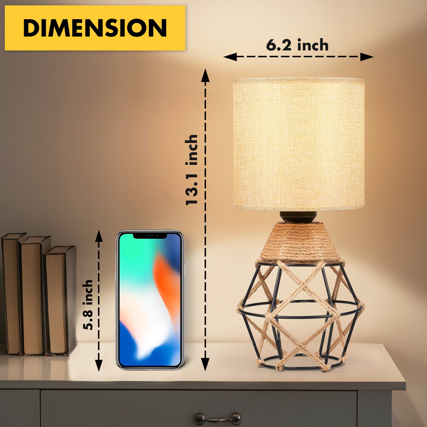 Hamilyeah Woven Table Lamps Set of 2, Boho Bedside Lamps with Fabric Shade, Farmhouse Lamps for Night Stands with On/Off Switch, Modern Industrial Desk Lamps for Bedroom, Living Room, Office