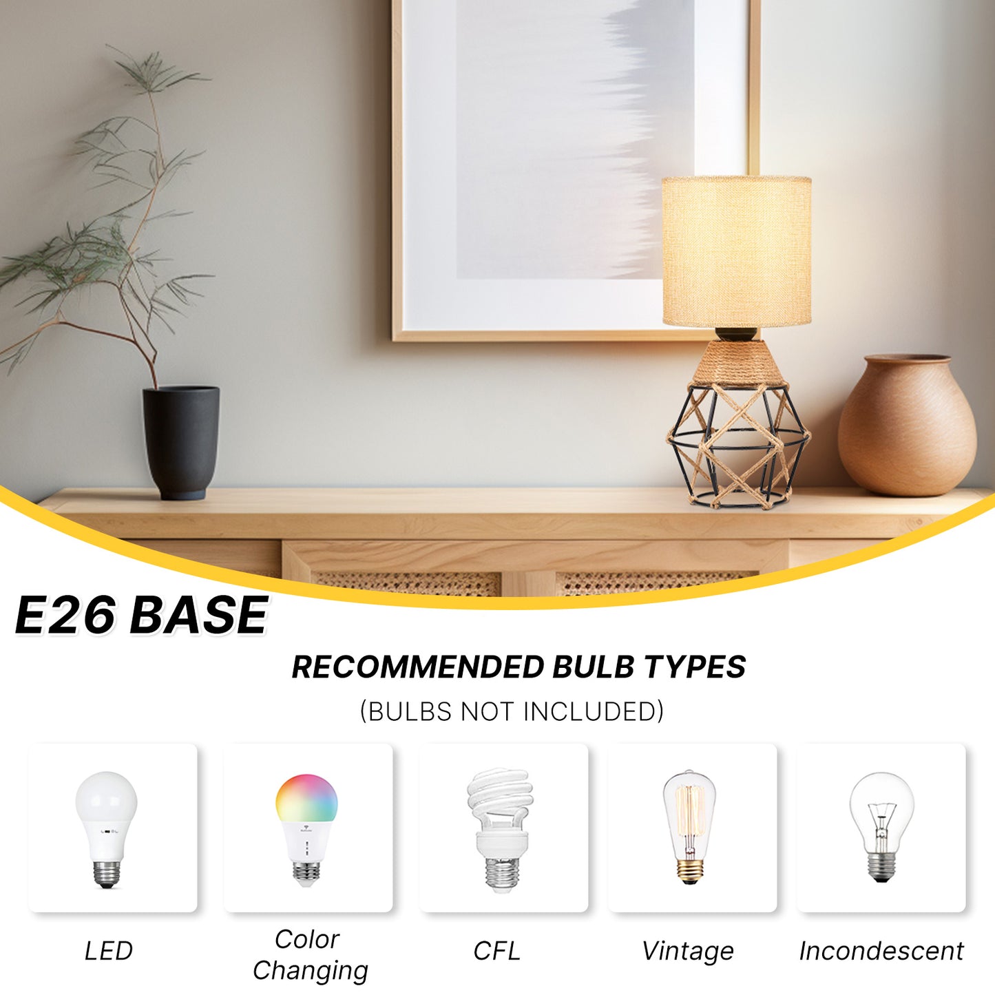 Hamilyeah Woven Table Lamps Set of 2, Boho Bedside Lamps with Fabric Shade, Farmhouse Lamps for Night Stands with On/Off Switch, Modern Industrial Desk Lamps for Bedroom, Living Room, Office