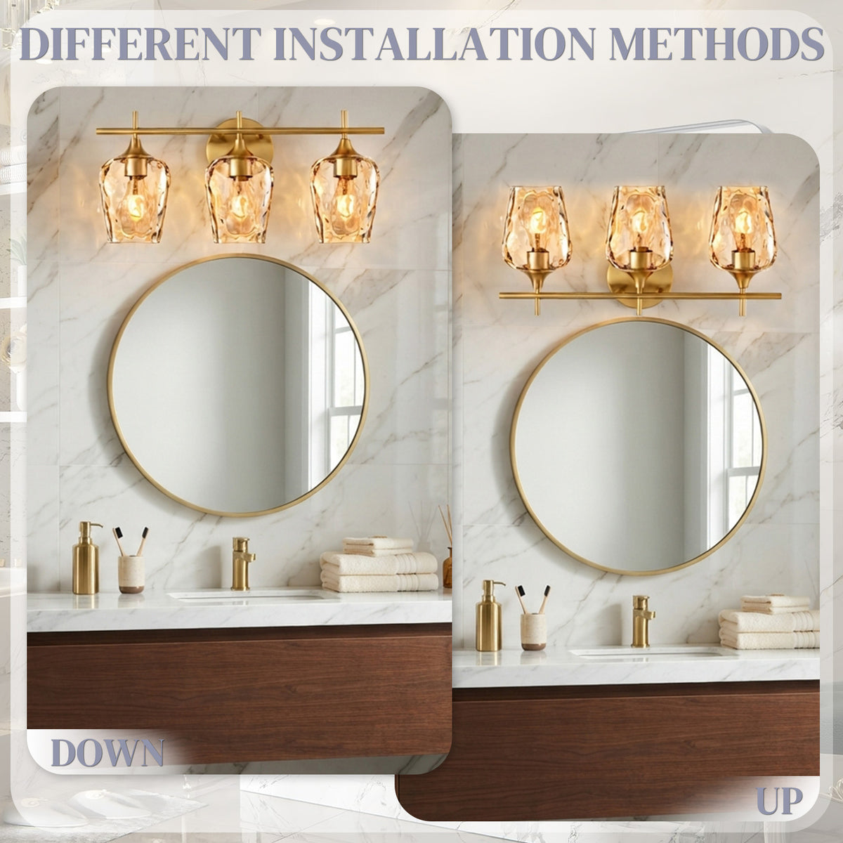 Aurelia 3-Light Gold Amber Hammered Glass Bathroom Vanity Light